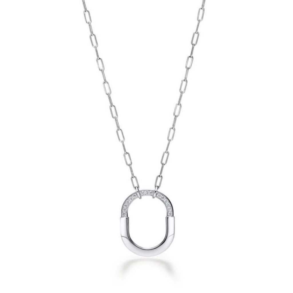 Elegant Lock Pendant Necklace | Pavé Diamond Accent | Platinum Setting | 18 Inches product photo 2