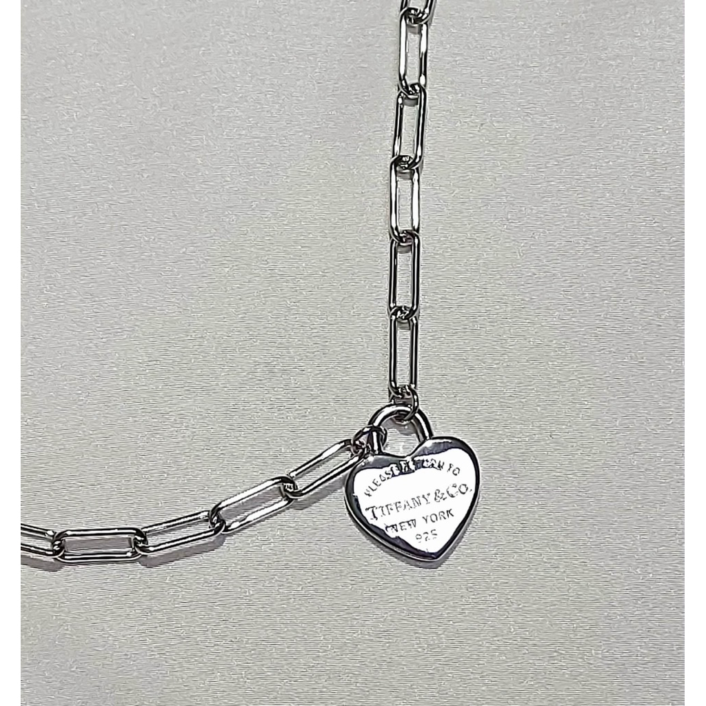 Heart Tag Paperclip Chain Necklace | Platinum Setting | Adjustable Length product photo 1