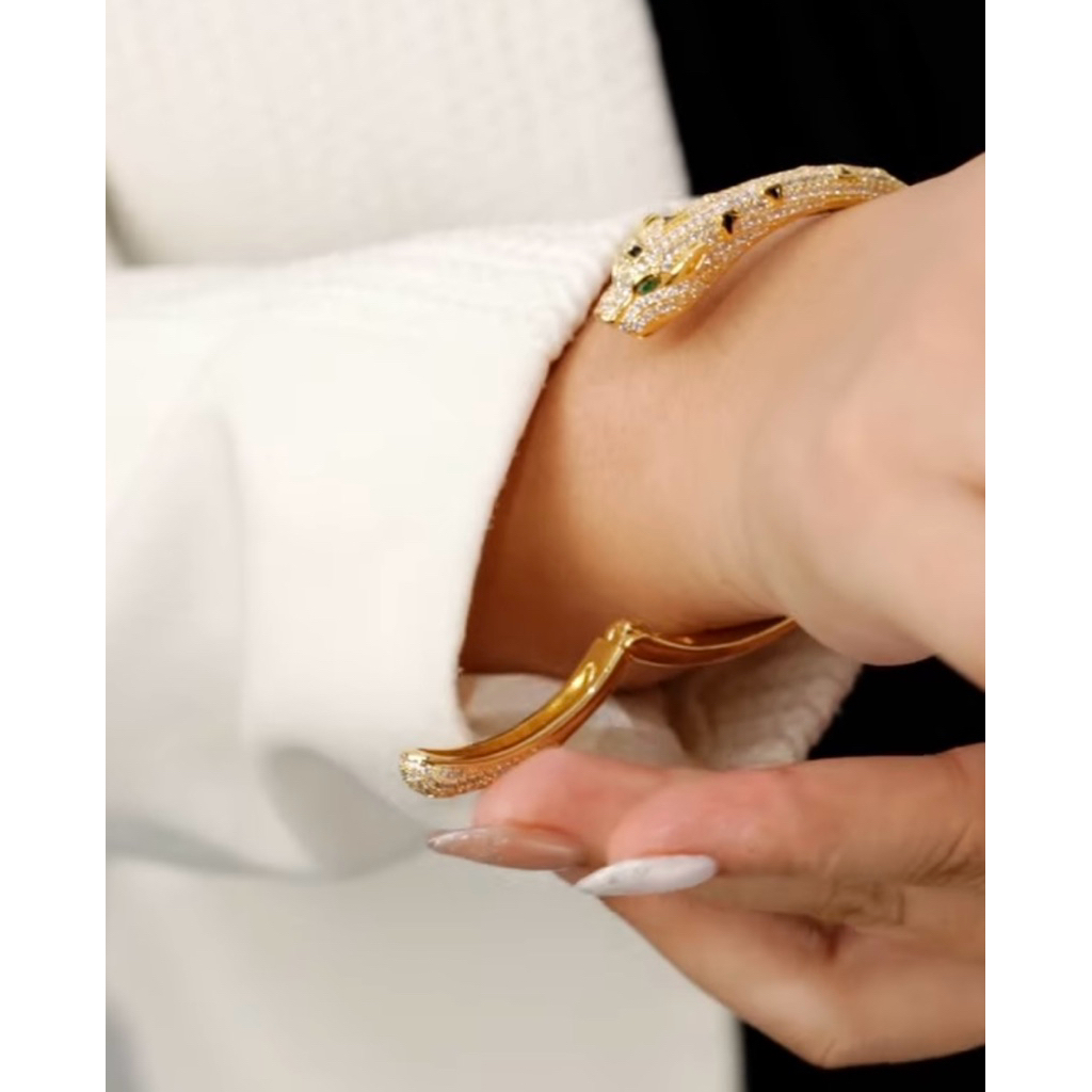 Diamond Panther Bangle | Yellow Gold Setting | Handcrafted Detailed Design | Up to 19cm product photo 5