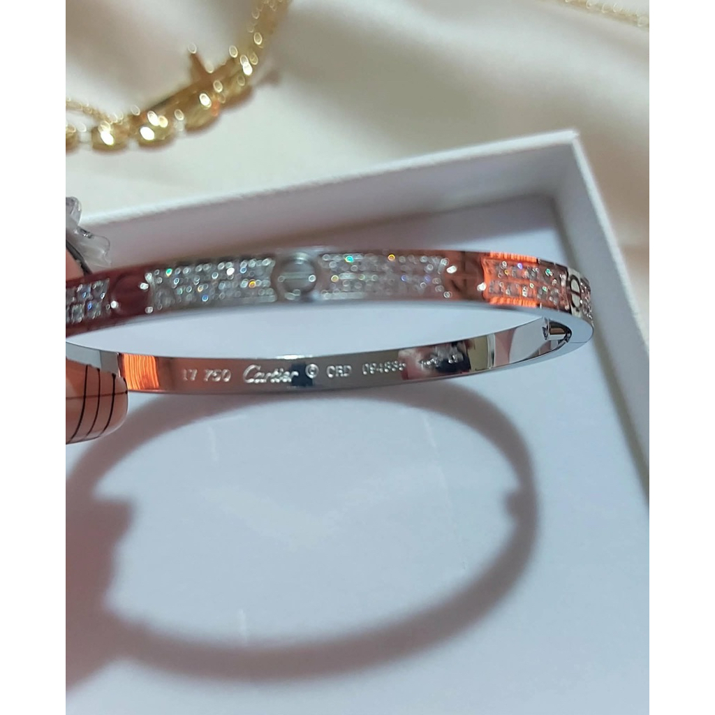 Love-Inspired Thin Bangle | Full Diamond Accents | 17cm | Platinum Setting product photo 4
