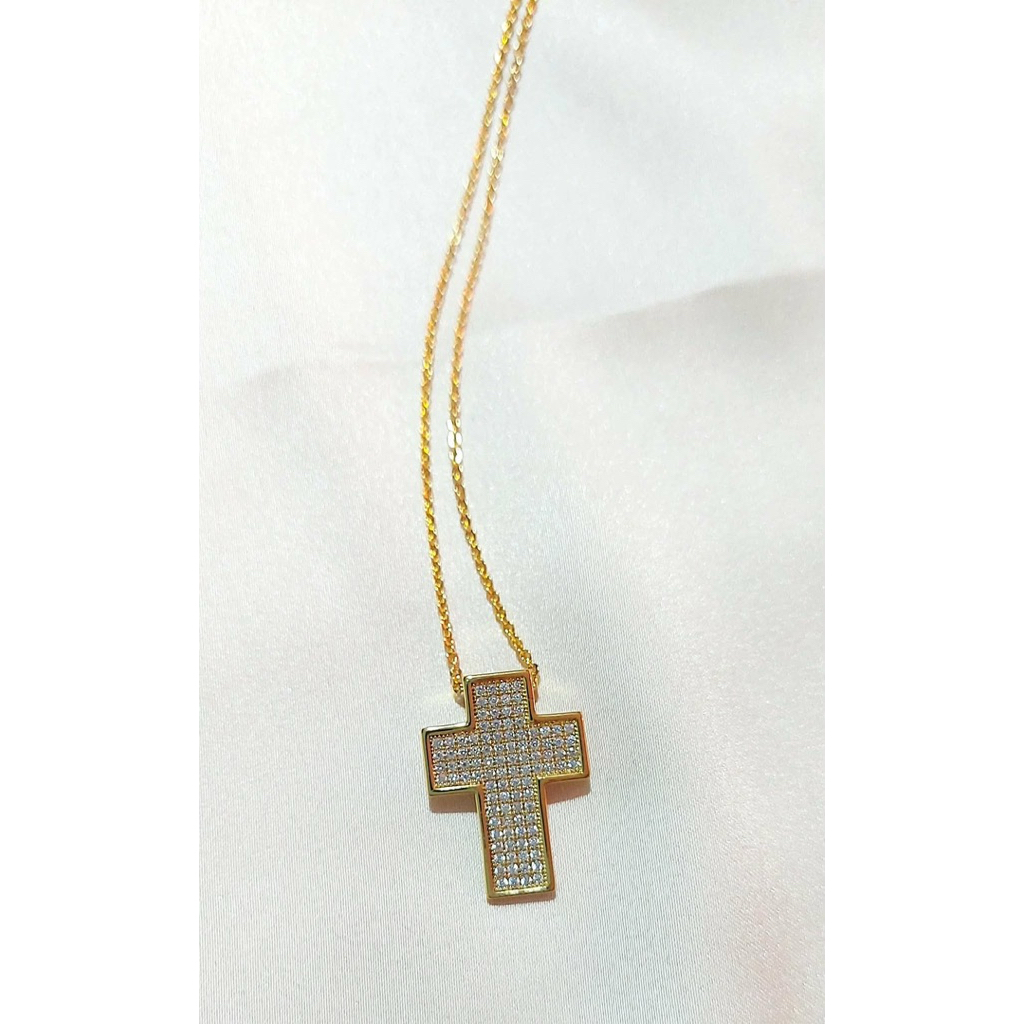 Pavé Cross Pendant Necklace | Adjustable 16–18 Inches | Yellow Gold Setting product photo 3