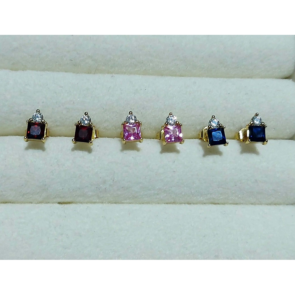 Birthstone Princess-Cut Stud Earrings with Diamond Accent | Yellow Gold Vermeil product photo 4