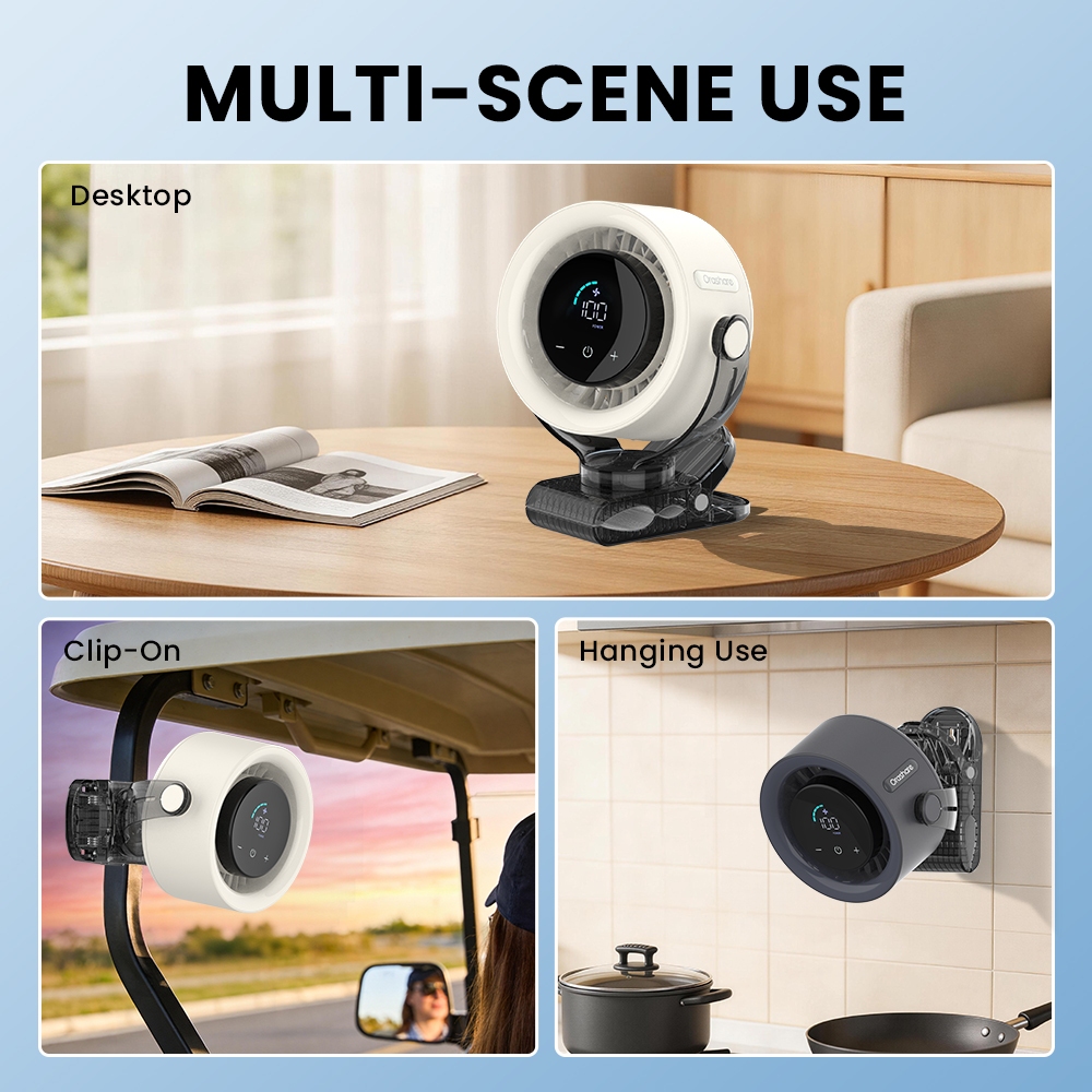 Orashare CF04 Desk Clip Fan Rechargeable 100 Speed Silent Desktop Fan with LED Display 360° Rotating - Image 7