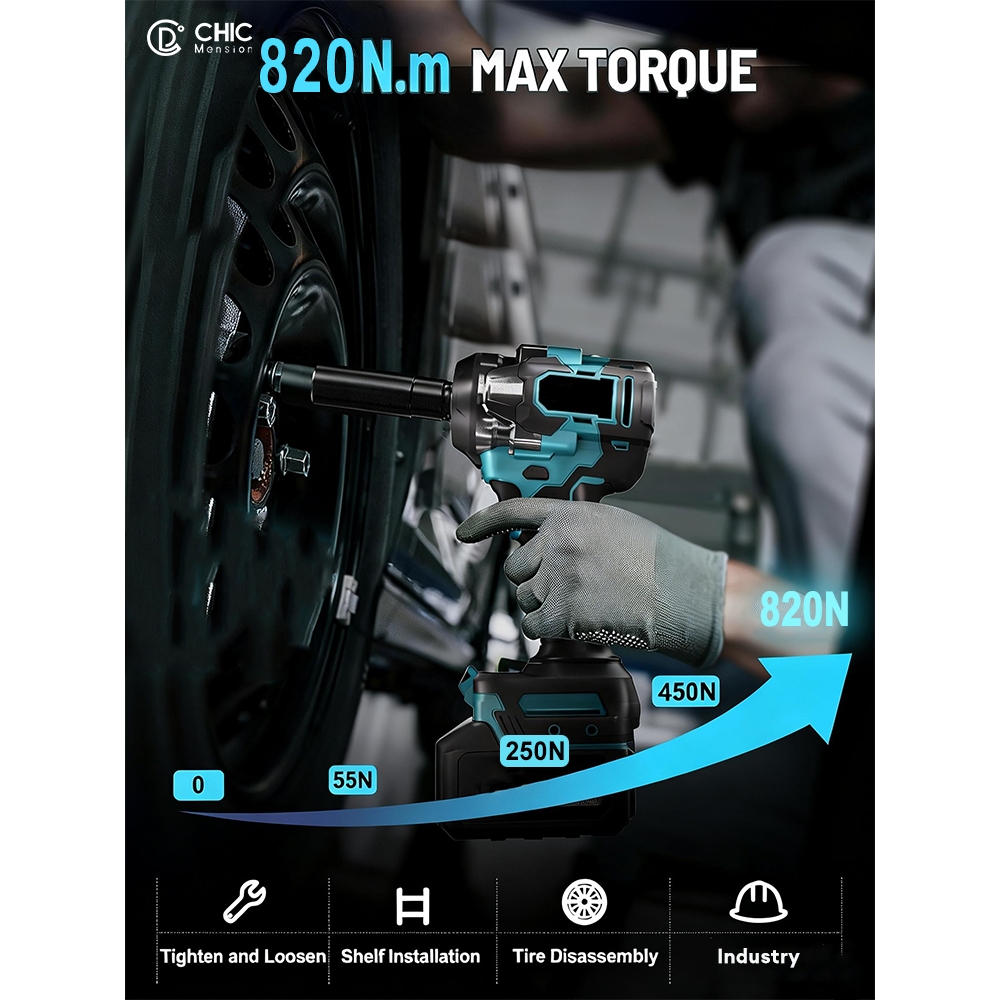 CHIC Electric Impact Wrench Cordless Heavy Duty Original Power Tools 1980VF/1280VF Brushless Ratchet — view 2