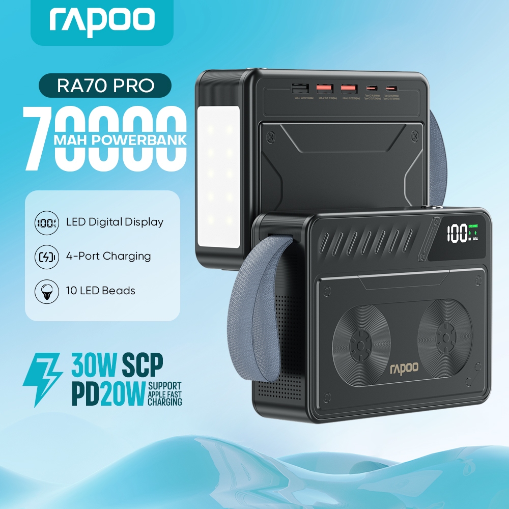 Rapoo RA70 PRO 70000mAh Powerbank Original Super Fast Charging 2 Input 4 Output High Capacity