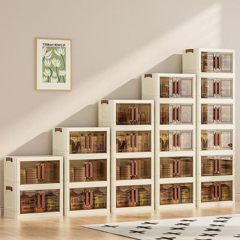 in hom Foldable Storage Cabinet  Plastic Storage Box  Double-Door Dustproof Shelving Unit - Image 3