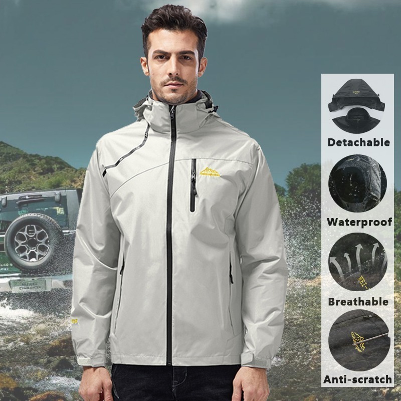 Men's Jacket Waterproof Outdoor Large  Zip Hooded Jacket - Image 8