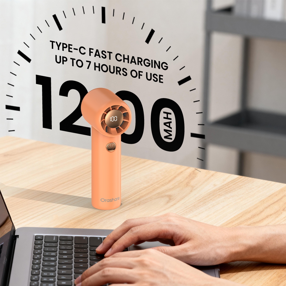 Orashare HF21 Portable High-Speed Handheld Fan 1200mAh Rechargeable Mini Fan 5 Speed Strong Wind Fan — view 3