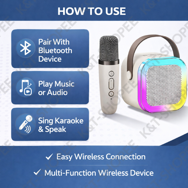 K12 Mini Karaoke Wireless Audio Speaker Bluetooth Microphone Portable Home KTV RGB Karaoke Machine - Image 2