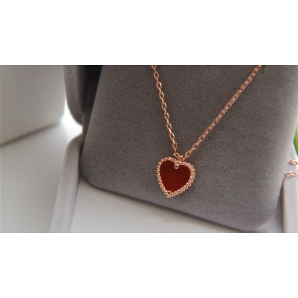Sweet Alhambra Heart Necklace | Red Carnelian | Adjustable 16–18 Inches product photo 1