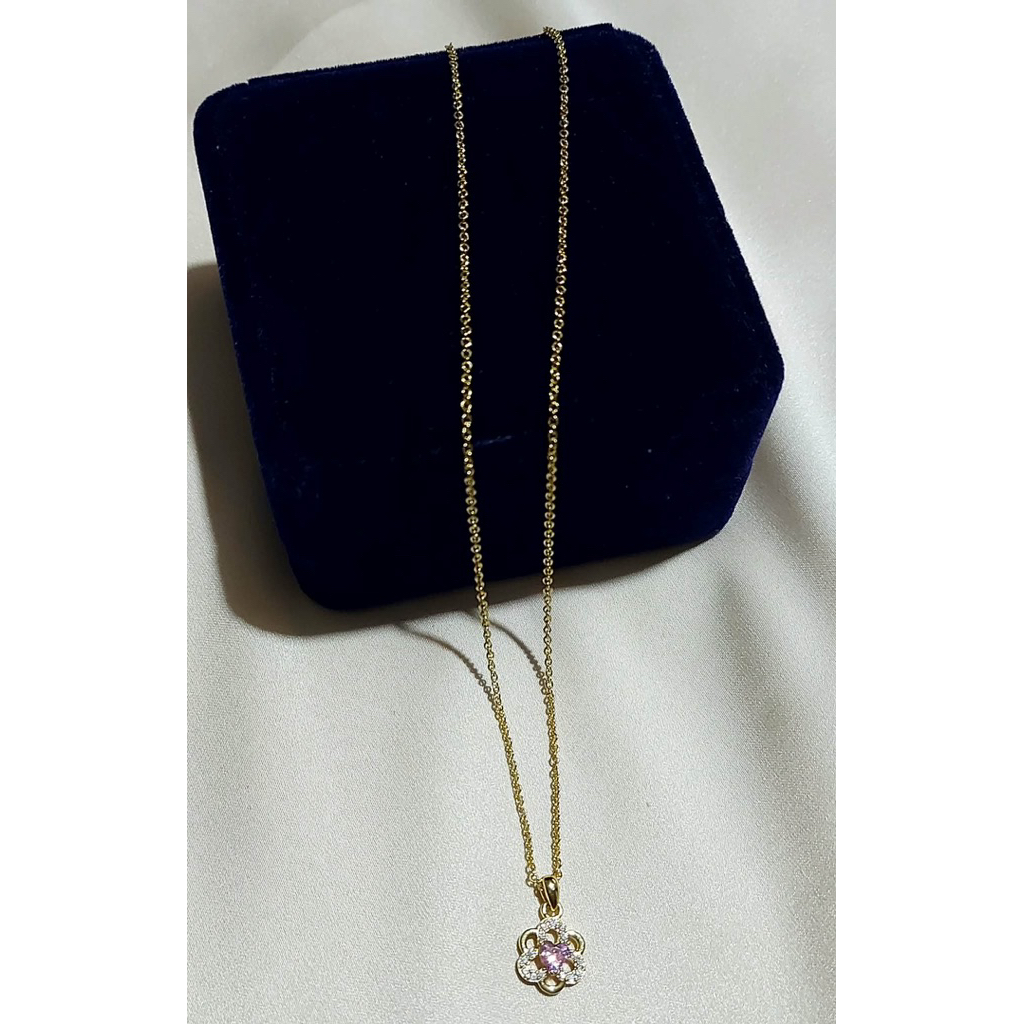 Flower Pendant Necklace | Pink Sapphire & Diamond | Adjustable 14–16 Inches product photo 5