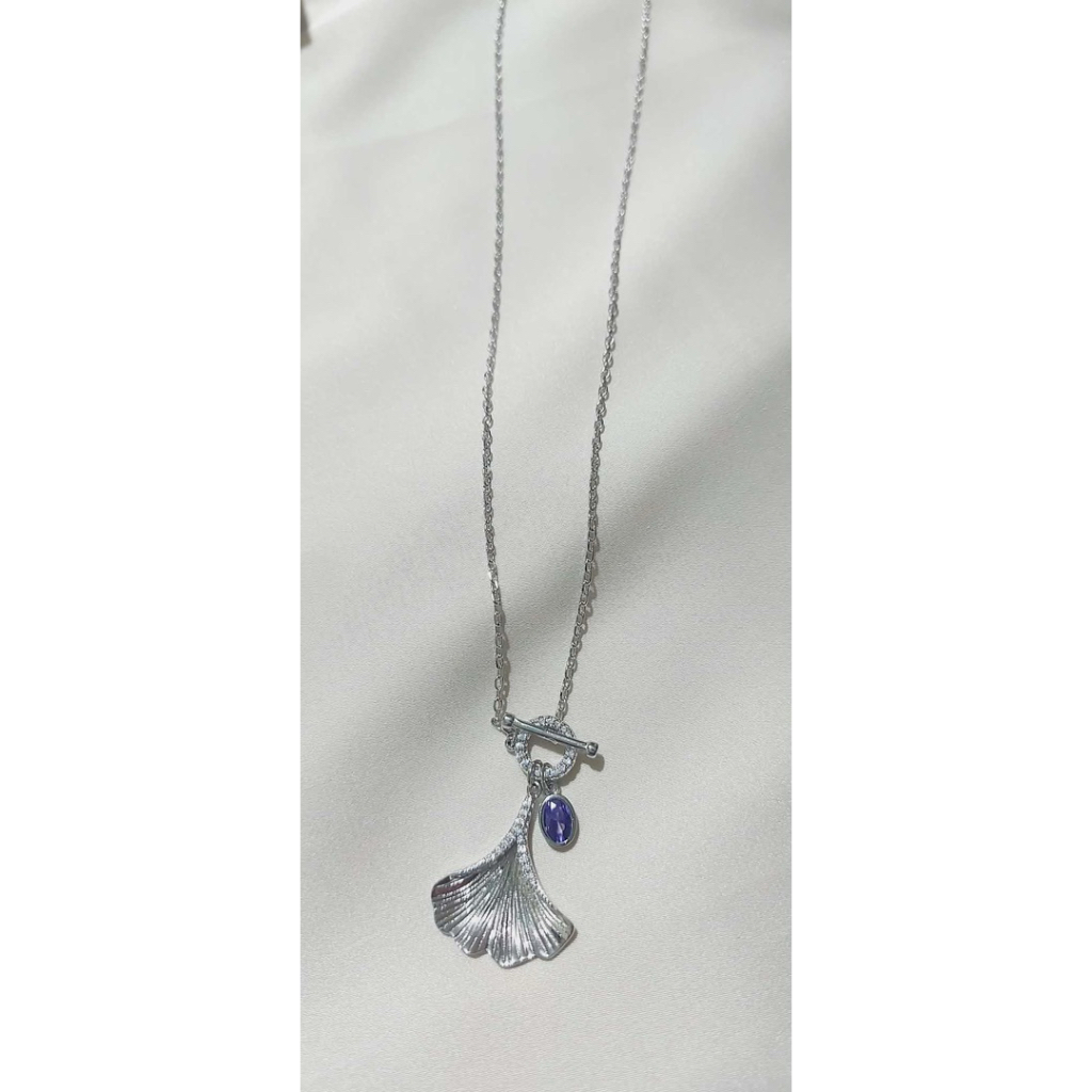 Elegant Ginkgo Leaf Pendant Necklace | Purple Swarovski Accent | Platinum Setting product photo 3