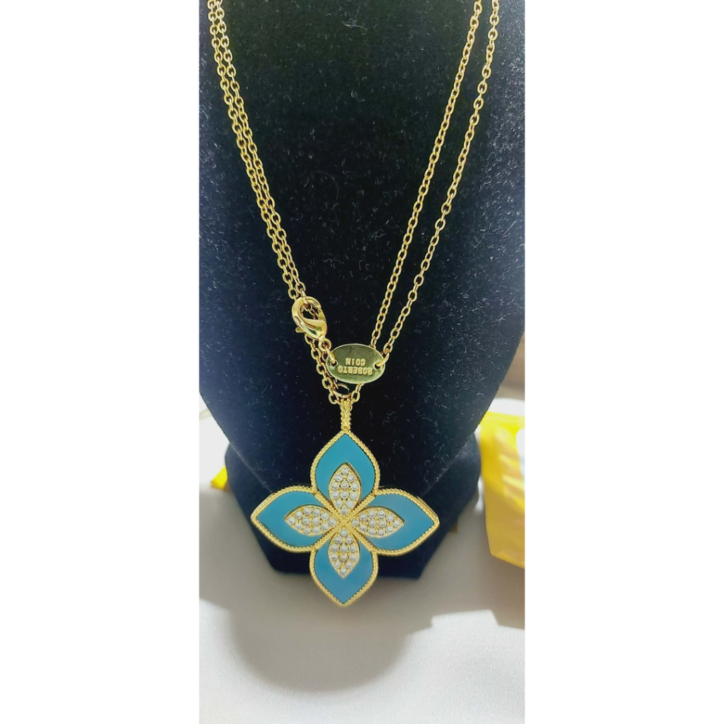 RC Princess Flower Long Necklace | 18K Yellow Gold | Diamond & Blue Enamel product photo 1