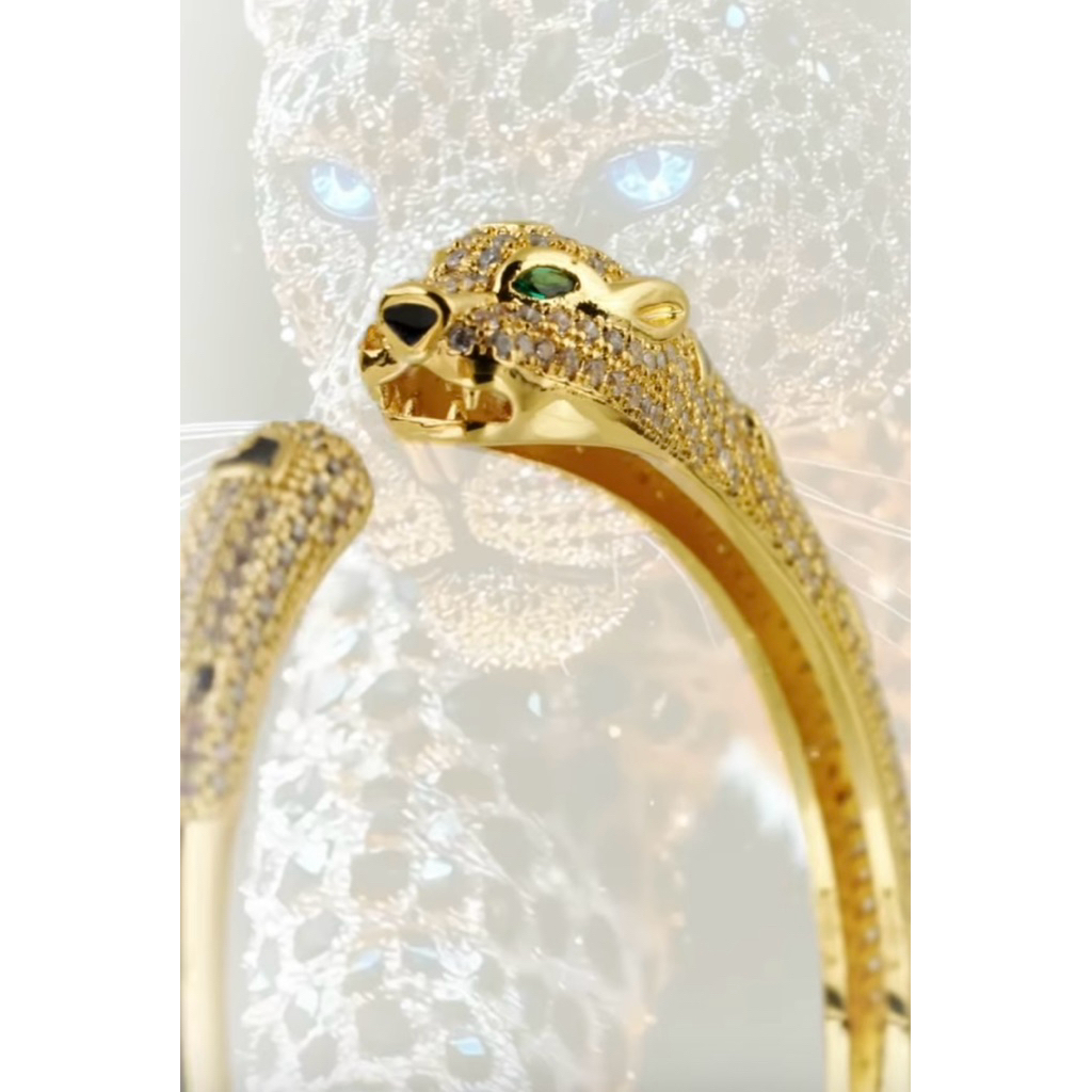 Diamond Panther Bangle | Yellow Gold Setting | Handcrafted Detailed Design | Up to 19cm product photo 4