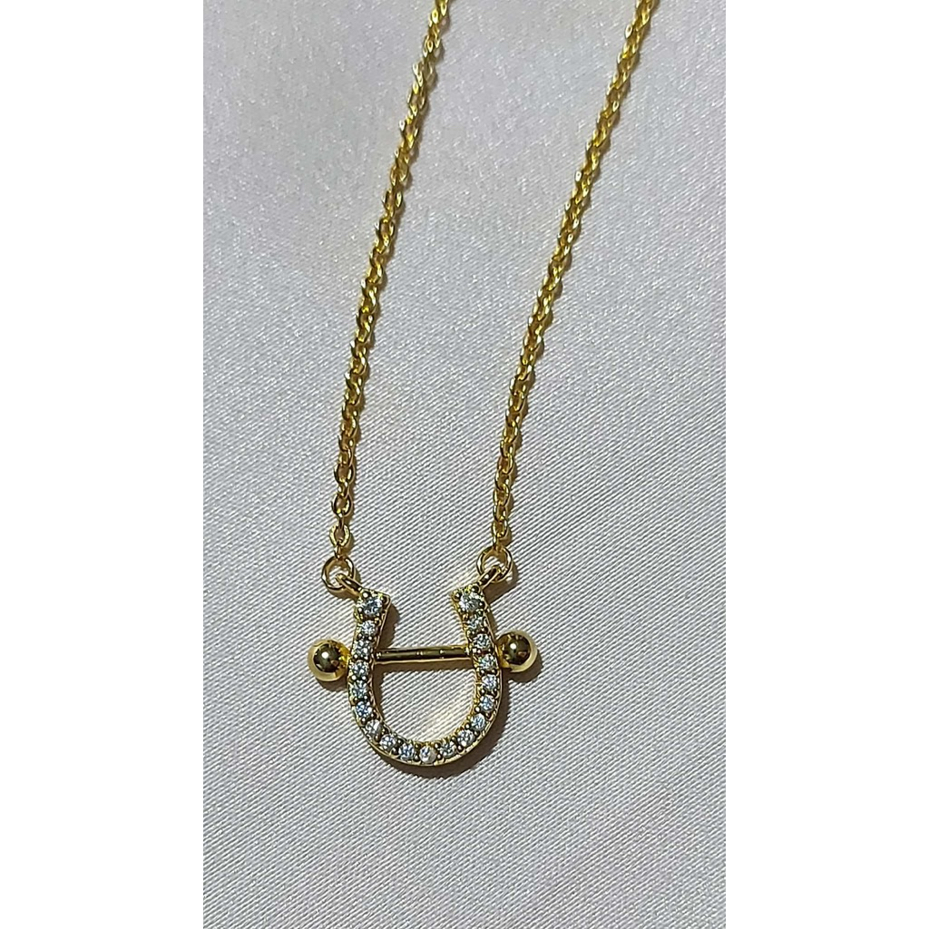 Diamond Accent Horseshoe Pendant Necklace | Adjustable 17–19 Inches | Yellow Gold Setting