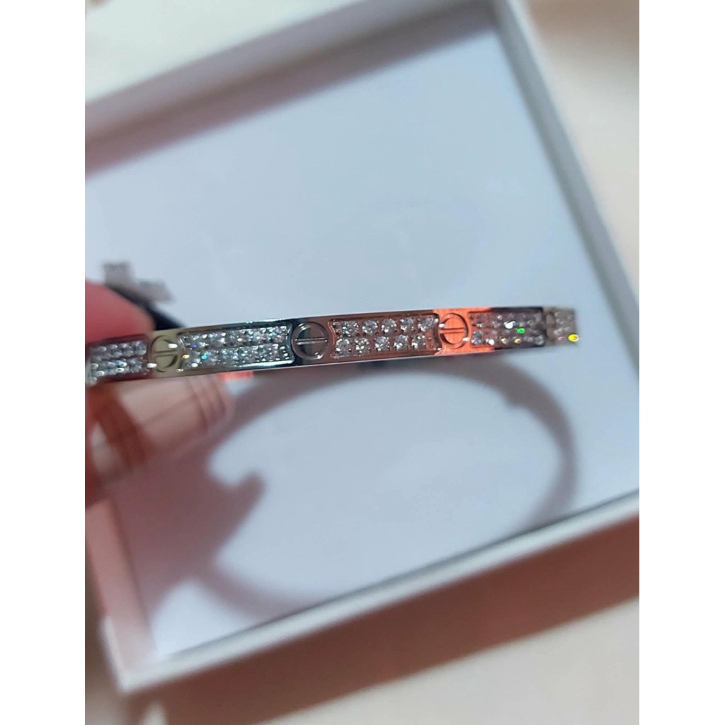 Love-Inspired Thin Bangle | Full Diamond Accents | 17cm | Platinum Setting product photo 3