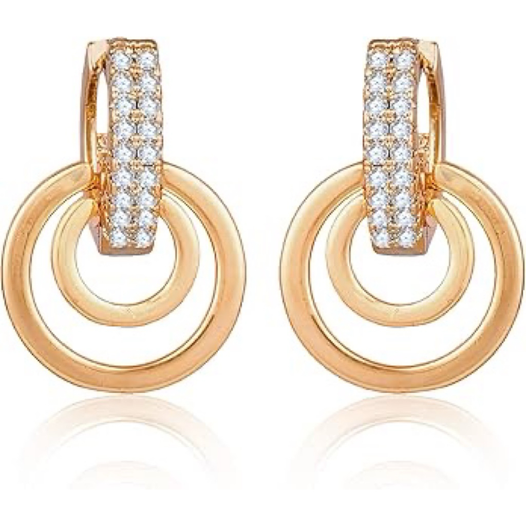 Geometric Round Drop Earrings | Champagne Setting | Diamond Accent