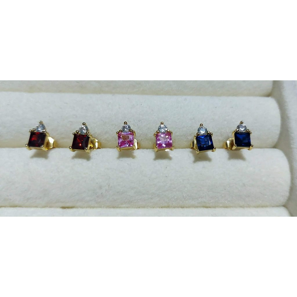 Birthstone Princess-Cut Stud Earrings with Diamond Accent | Yellow Gold Vermeil product photo 2