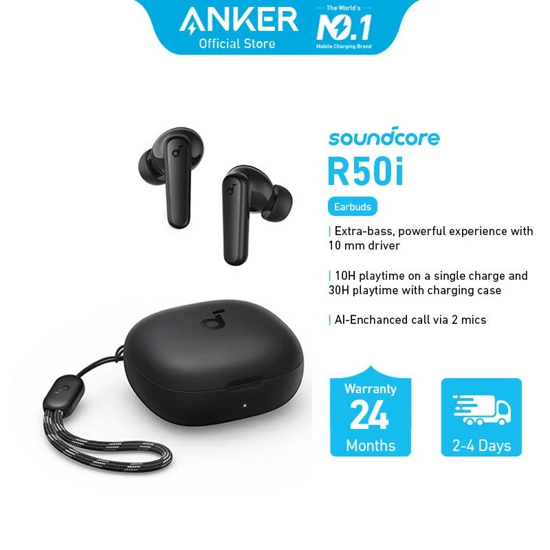 Soundcore by Anker R50i True Wireless Earbuds, Big Bass, Bluetooth 5.3, 30H Long Playtime,