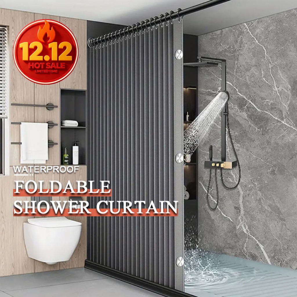 【24H Ship】Thicker Bathroom Shower Curtain Water Mildew Proof Washable Cloth with Magnetic Buckle Set