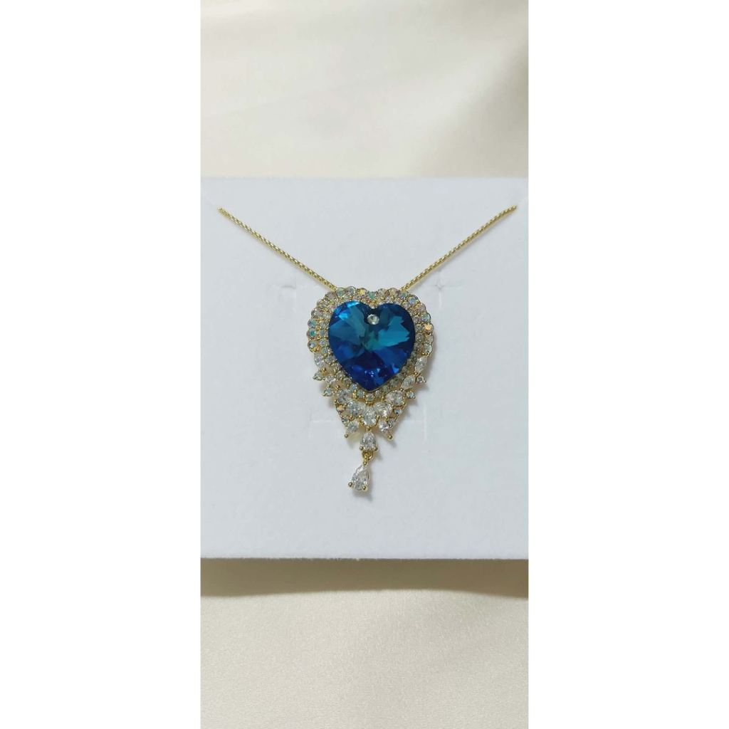 Aqua Heart Medallion Necklace in Yellow Gold Setting | Adjustable 16–18 Inches product photo 1