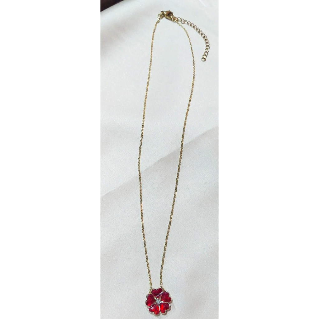 Red Clover Centered Necklace in Yellow Gold Setting | Adjustable 16–18 Inches product photo 1