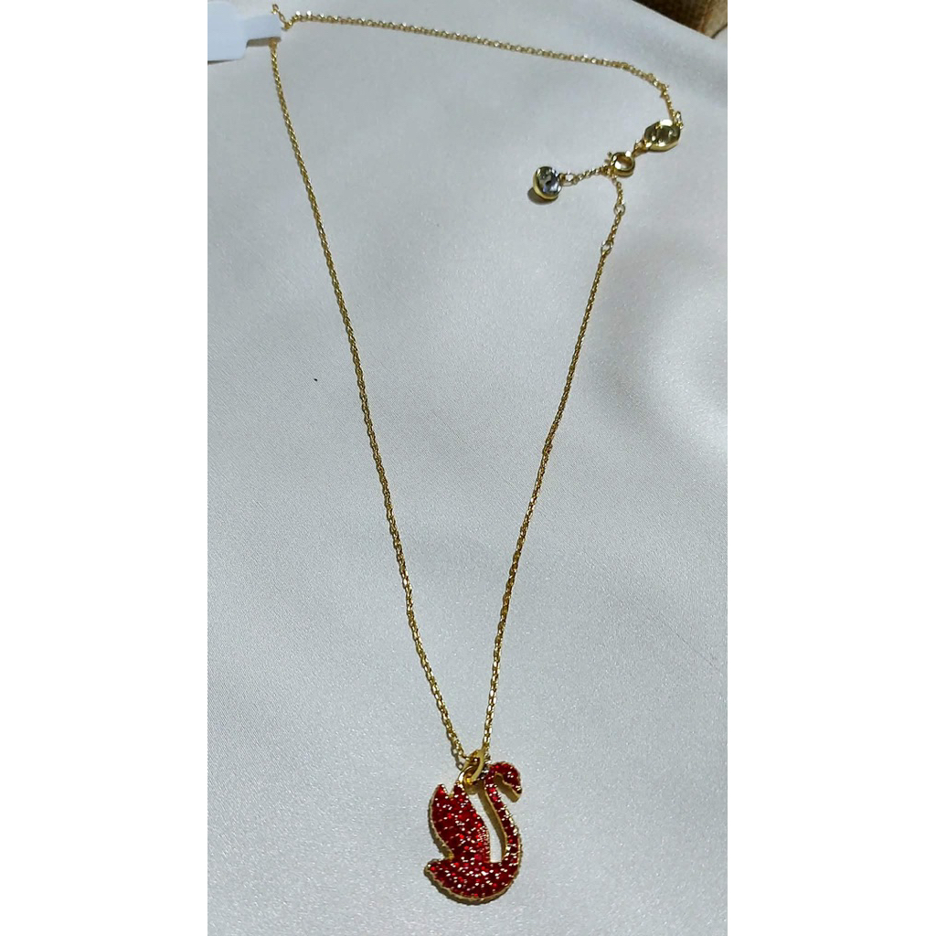 Elegant Swan Necklace | Red Crystal & White Stone Accents | Adjustable Length product photo 3