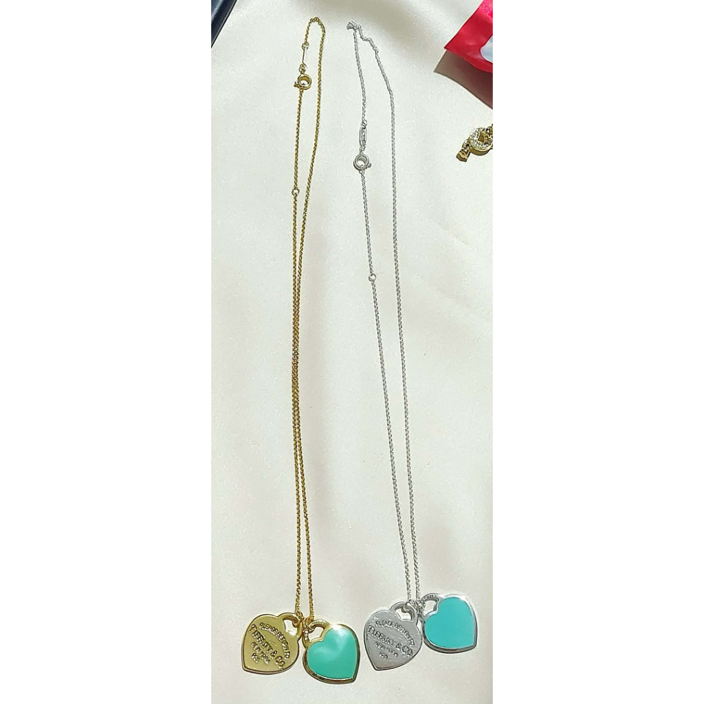 Elegant Double Heart Tag Pendant Necklace |Blue Accent | Adjustable Length in yg settings product photo 3