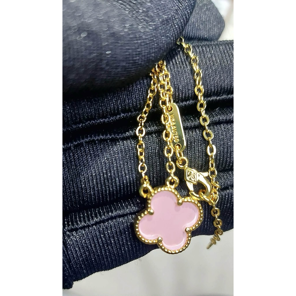 Pink Enamel Clover Necklace | Yellow Gold Setting | Adjustable 16–18 Inches product photo 3