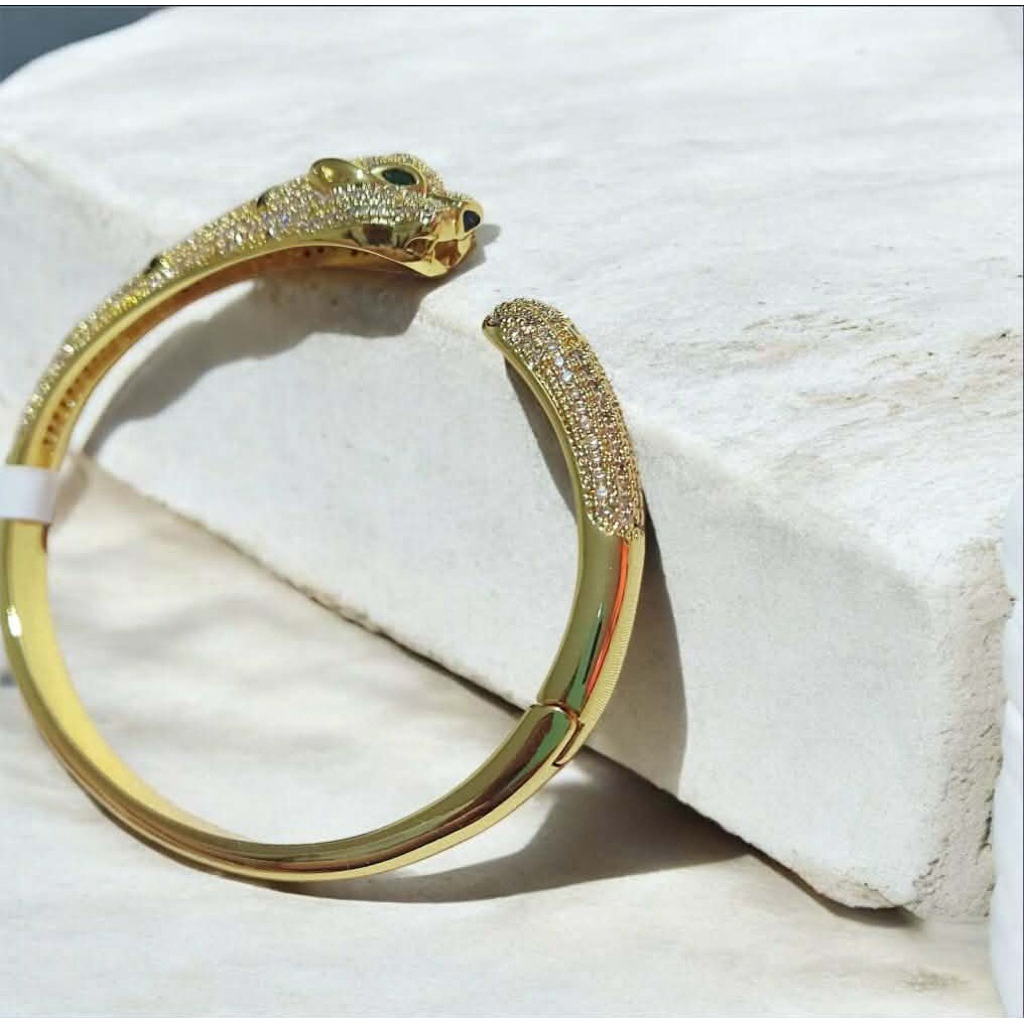 Diamond Panther Bangle | Yellow Gold Setting | Handcrafted Detailed Design | Up to 19cm product photo 1