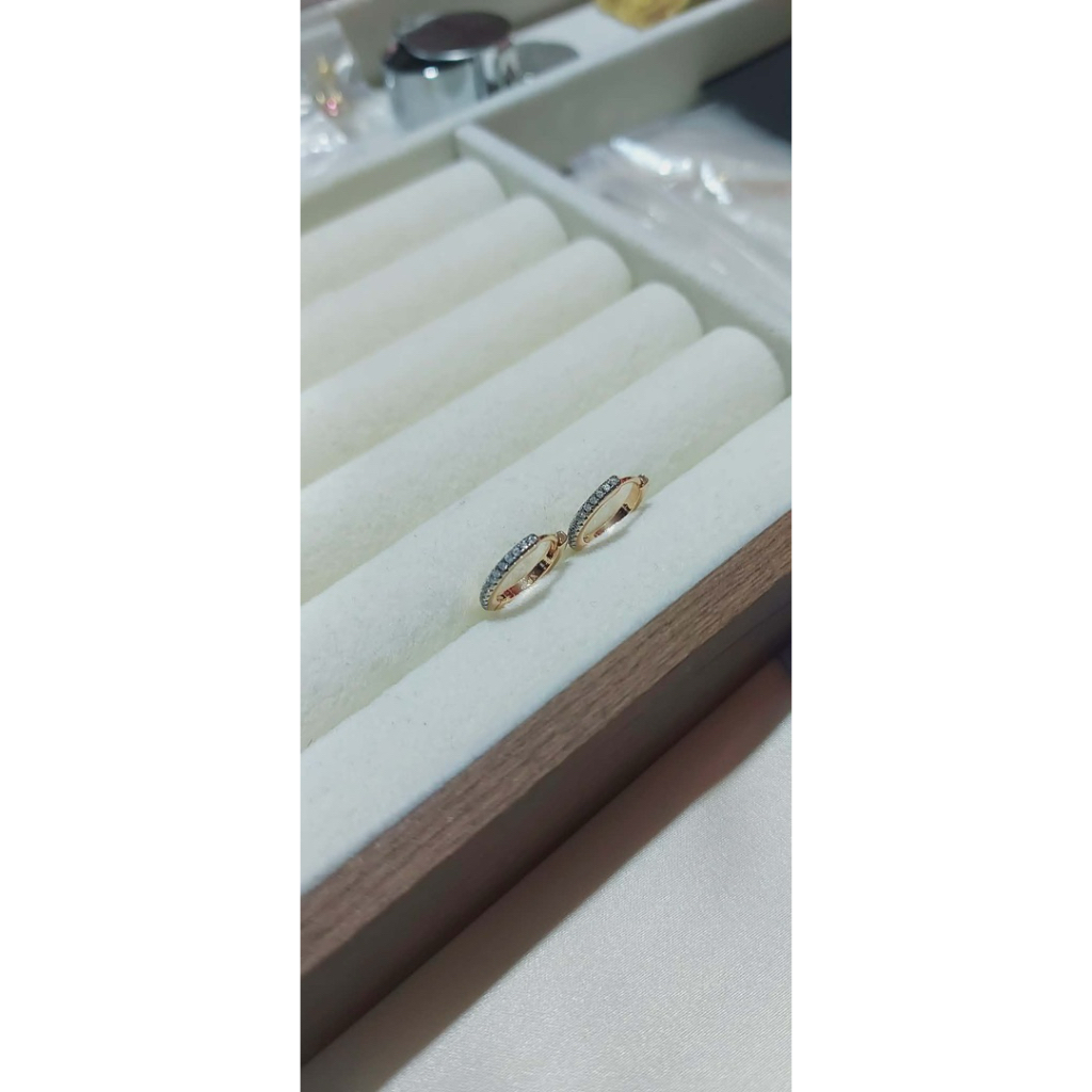 Thin Huggies Hoop Earrings with Diamond Accent | Champagne Setting product photo 3