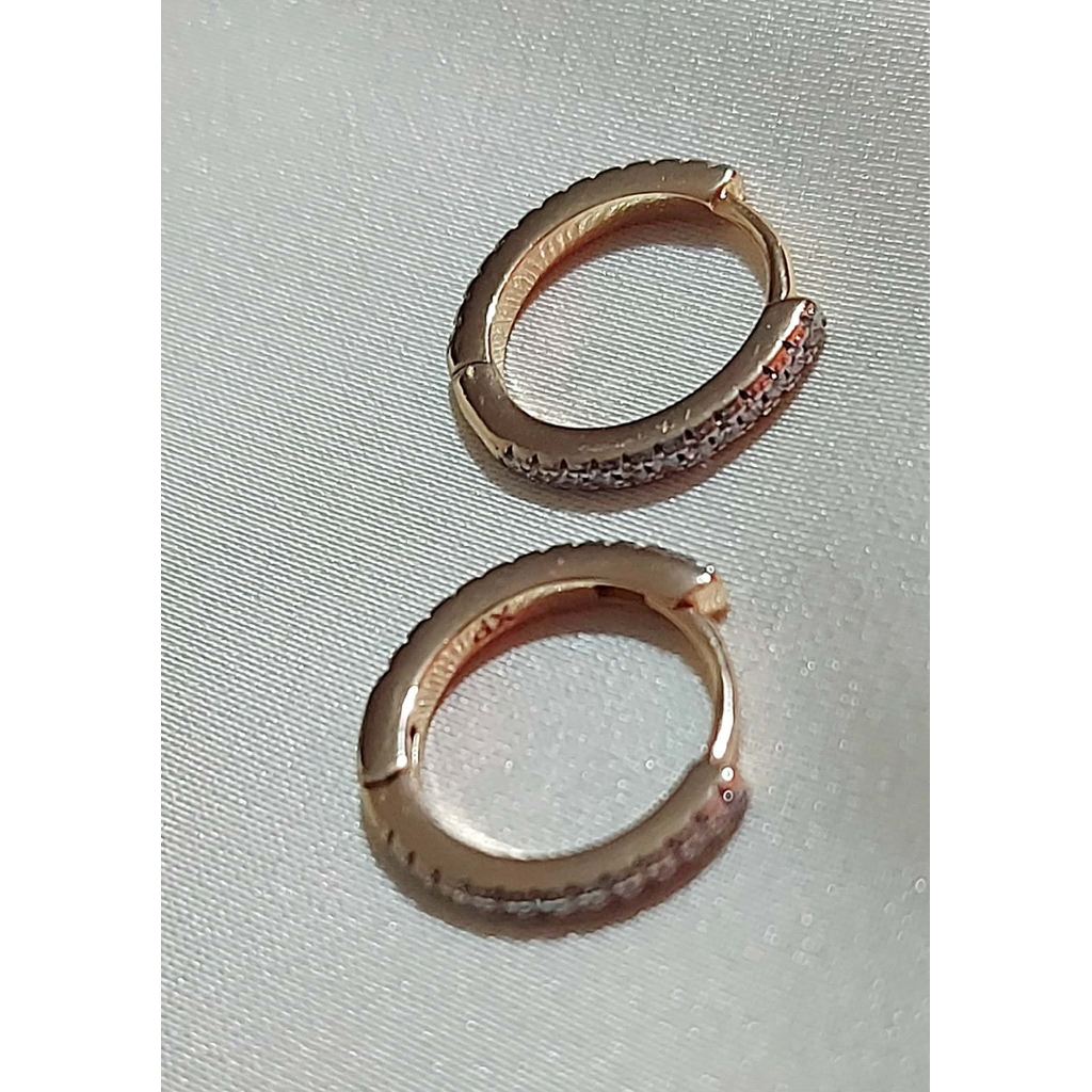 Thin Huggies Hoop Earrings with Diamond Accent | Champagne Setting product photo 5