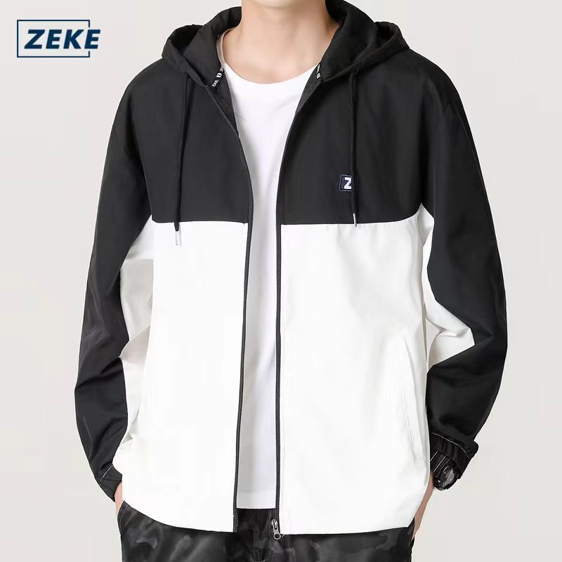 ZEKE Men's Hooded Jacket Embroidered Logo Raglan Sleeve Tops Menswear Casual Coats - Image 4