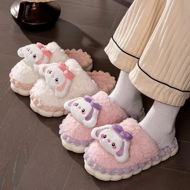 Plush cute rabbit children slippers boys soft sole non slip home fur kids girls Indoor slipper - Image 3