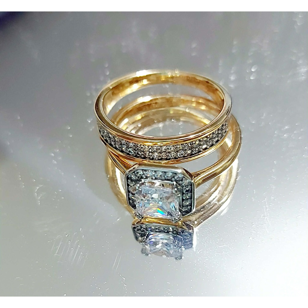 Double Ring with Diamond Accents – Champagne Setting product photo 3