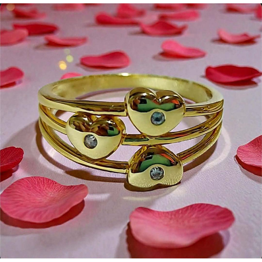 Yellow Gold Ring Size 4 | Triple Heart Layered Design with Diamond Center product photo 5