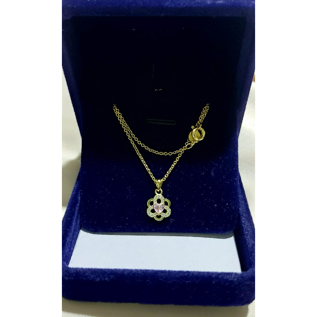 Flower Pendant Necklace | Pink Sapphire & Diamond | Adjustable 14–16 Inches product photo 2
