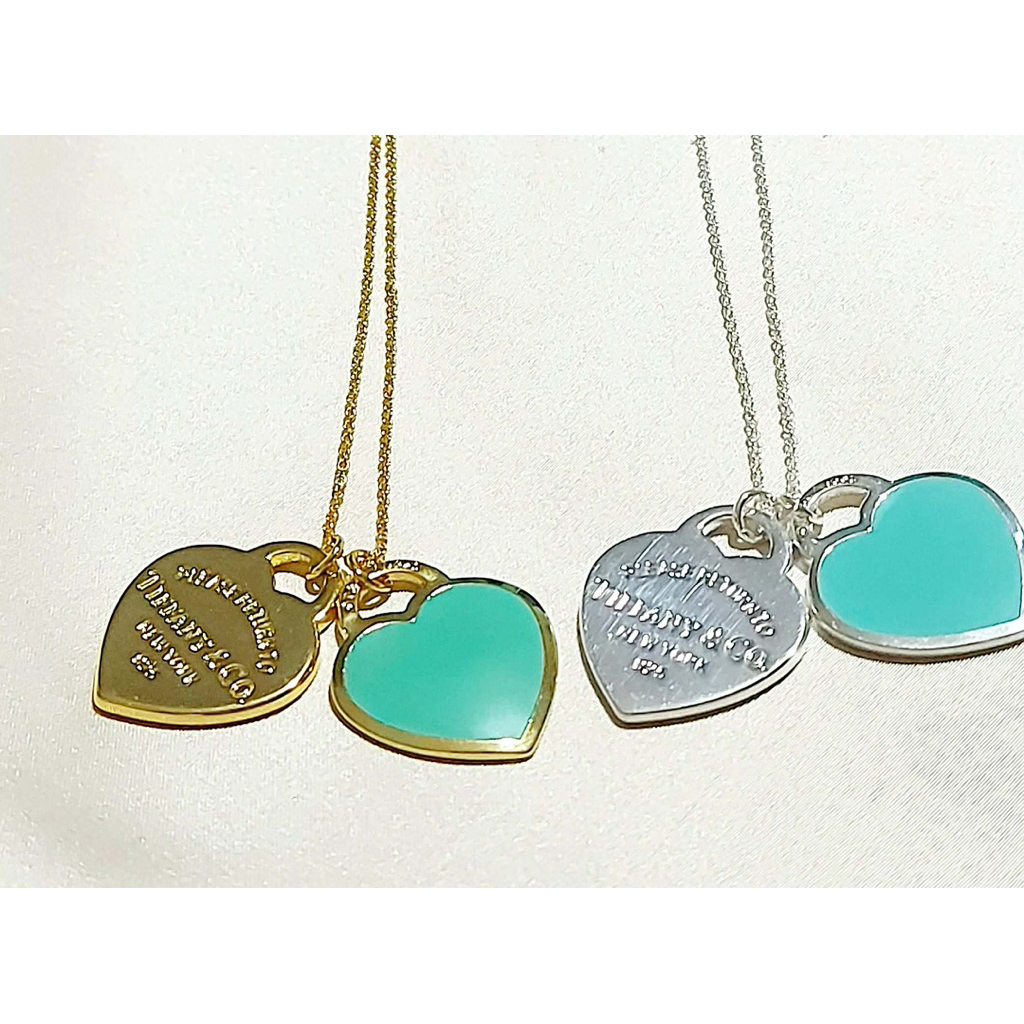 Elegant Double Heart Tag Pendant Necklace |Blue Accent | Adjustable Length in yg settings product photo 1