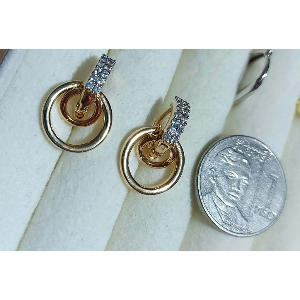 Geometric Round Drop Earrings | Champagne Setting | Diamond Accent product photo 2