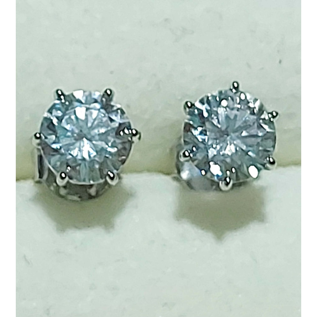 8mm Round Diamond Stud Earrings | 6-Prong Setting | Platinum Finish
