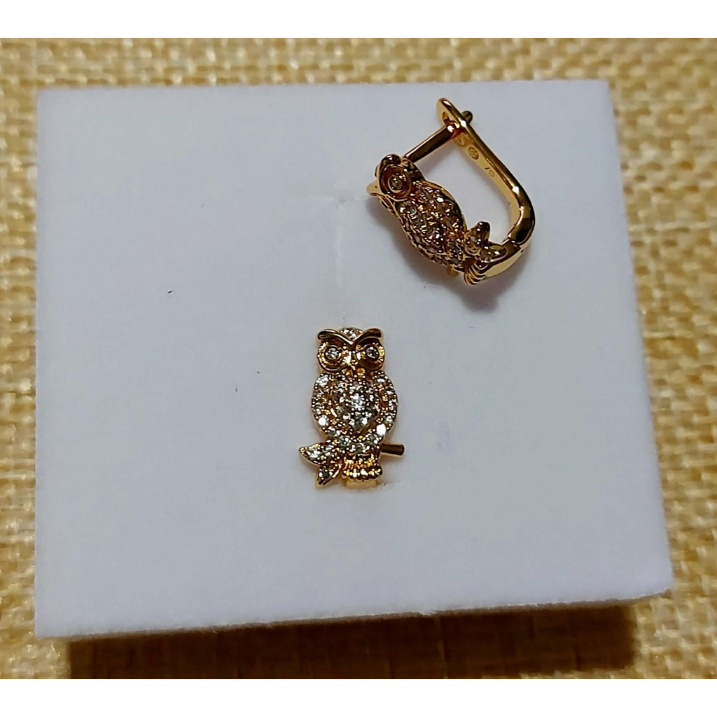 Owl Clip style Earrings Gold Tone Pave Diamond Accent |Owl Earrings,Handcrafted product photo 4