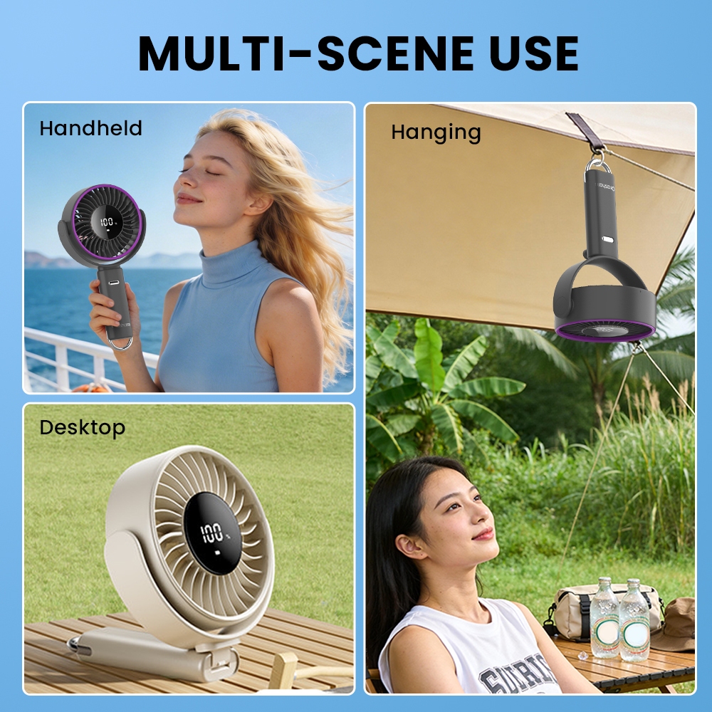 Orashare HF25 Big Foldable Handheld Fan 100‑Speed Silent 6000mAh Rechargeable Portable Hanging Fan — view 8