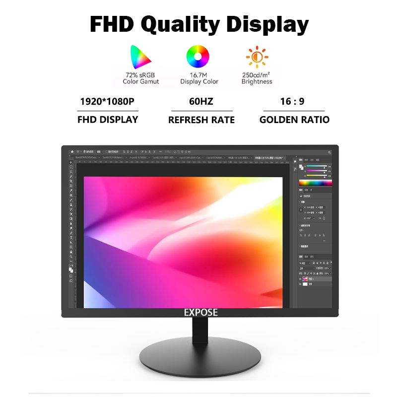 Expose 27/24/22/19 Inch Led Monitor 1080P 75hz 60hz Flat 1ms Monitor For PC Computer Laptop N200HD — view 2