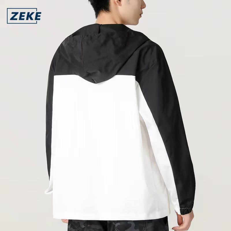 ZEKE Men's Hooded Jacket Embroidered Logo Raglan Sleeve Tops Menswear Casual Coats - Image 5