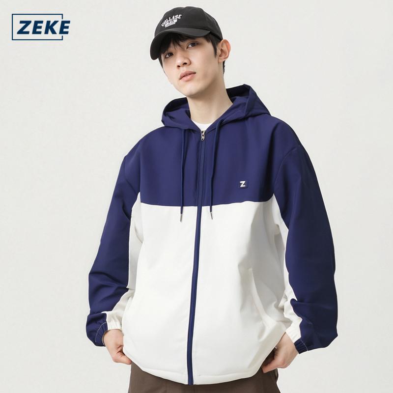 ZEKE Men's Hooded Jacket Embroidered Logo Raglan Sleeve Tops Menswear Casual Coats - Image 2