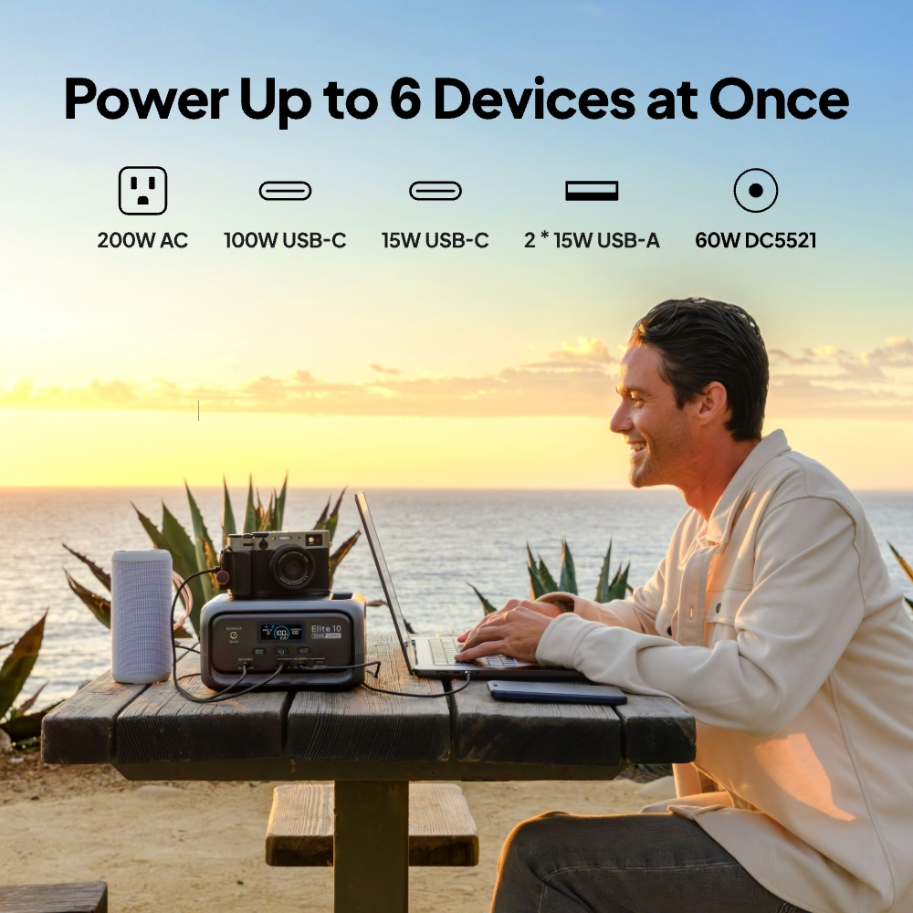 BLUETTI Portable Power Station Elite 10, 128Wh 34,595mAh LiFePO4 Battery with 200W AC Outlet — view 3