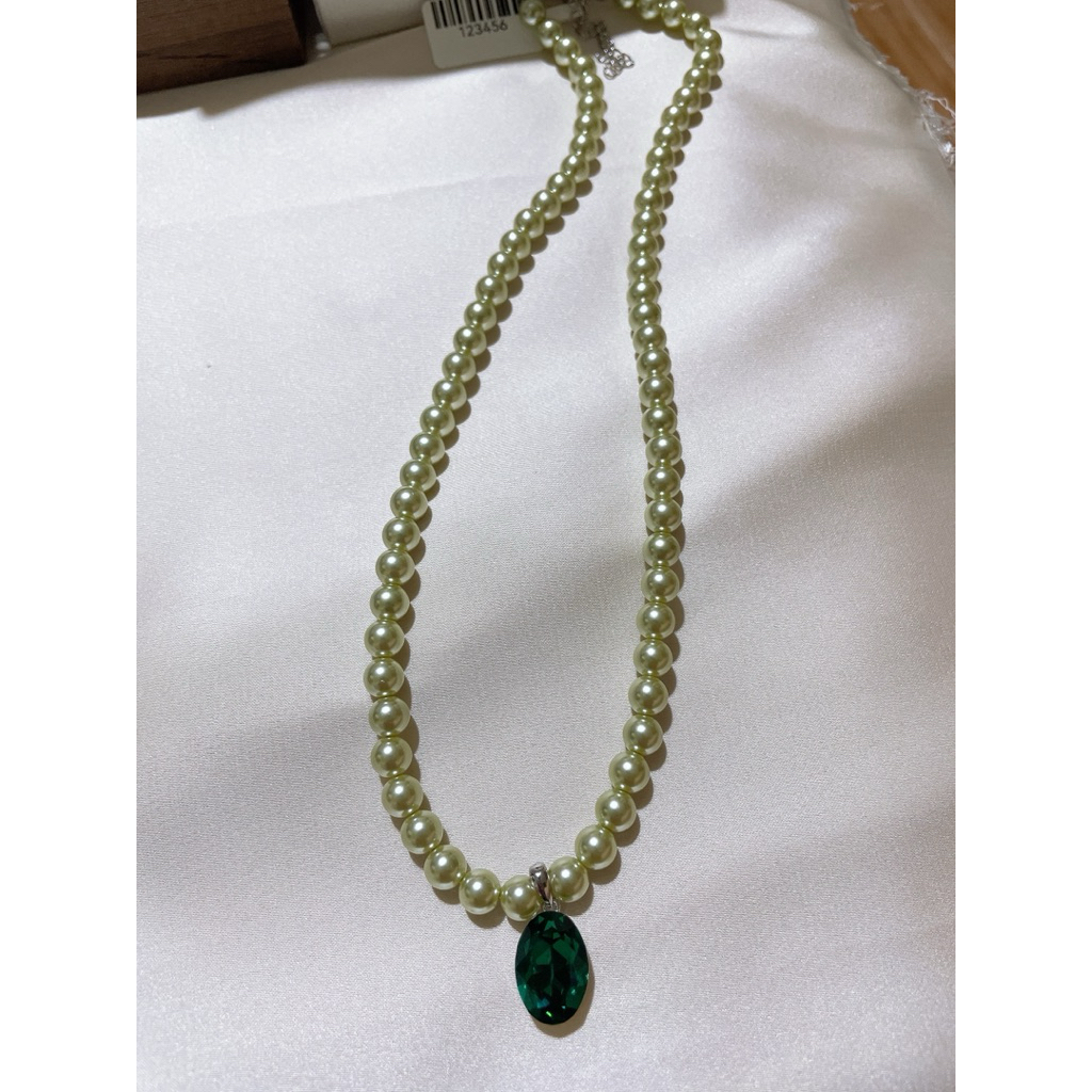 Green Pearl Necklace with Green Garnet Pendant product photo 4