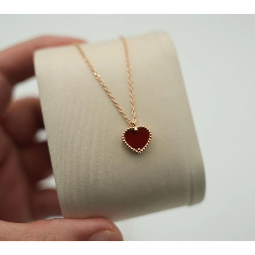 Sweet Alhambra Heart Necklace | Red Carnelian | Adjustable 16–18 Inches product photo 2