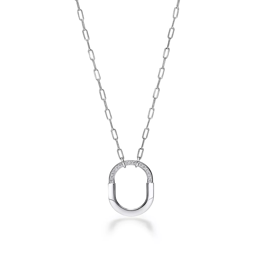 Elegant Lock Pendant Necklace | Pavé Diamond Accent | Platinum Setting | 18 Inches product photo 4