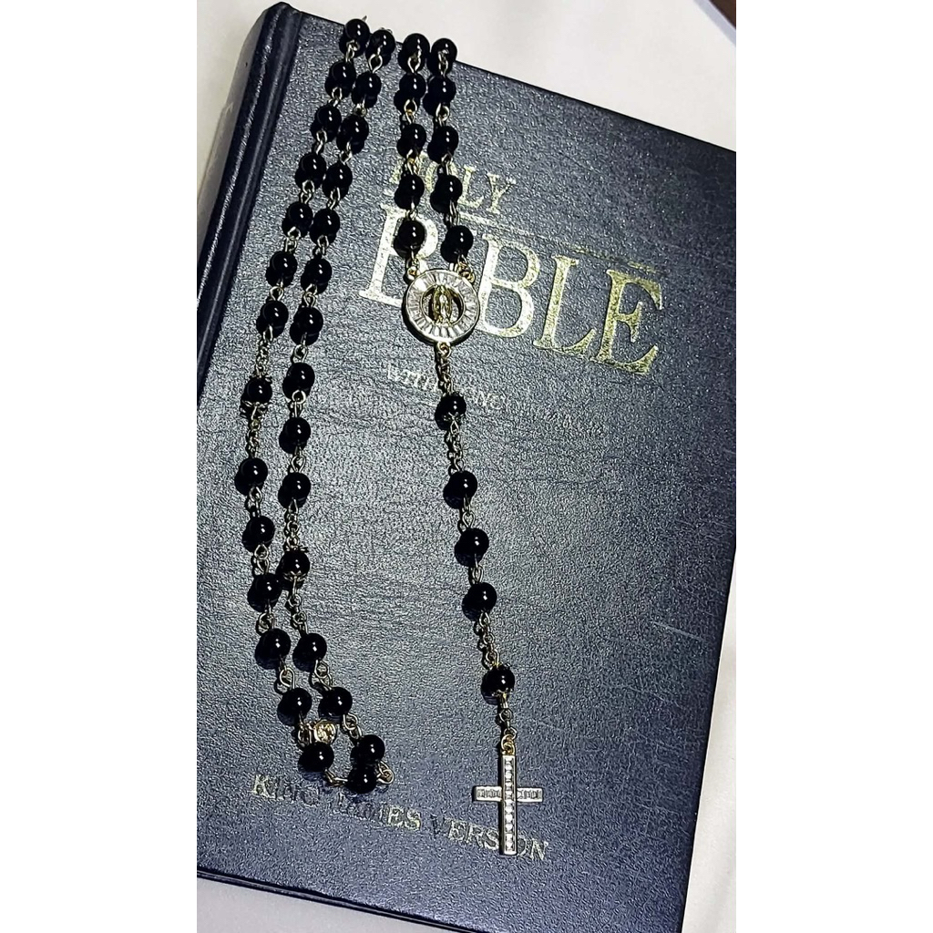 Sacred Heart Rosary Scapular Necklace | Authentic Black Onyx | Diamond Accent Cross product photo 5